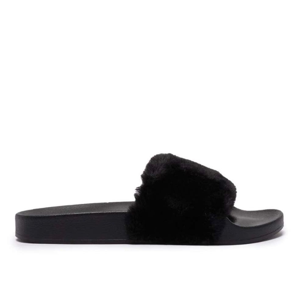 ❤️LAST NEW 10 Steve Madden Black Faux Fur Slides - Picture 2 of 12
